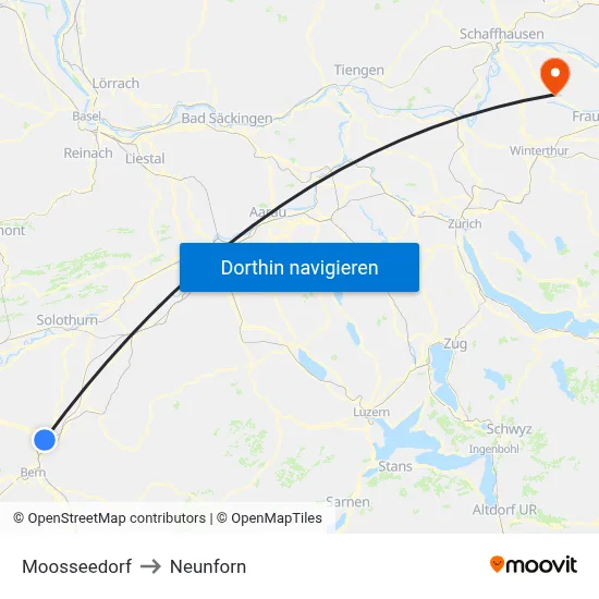 Moosseedorf to Neunforn map