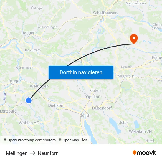 Mellingen to Neunforn map