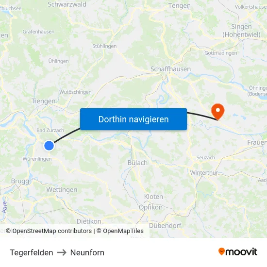Tegerfelden to Neunforn map