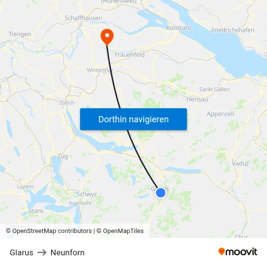 Glarus to Neunforn map