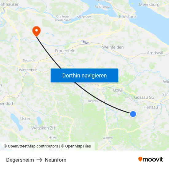 Degersheim to Neunforn map