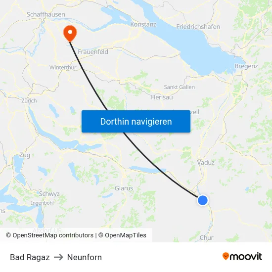 Bad Ragaz to Neunforn map