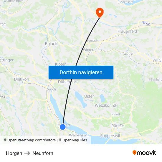 Horgen to Neunforn map