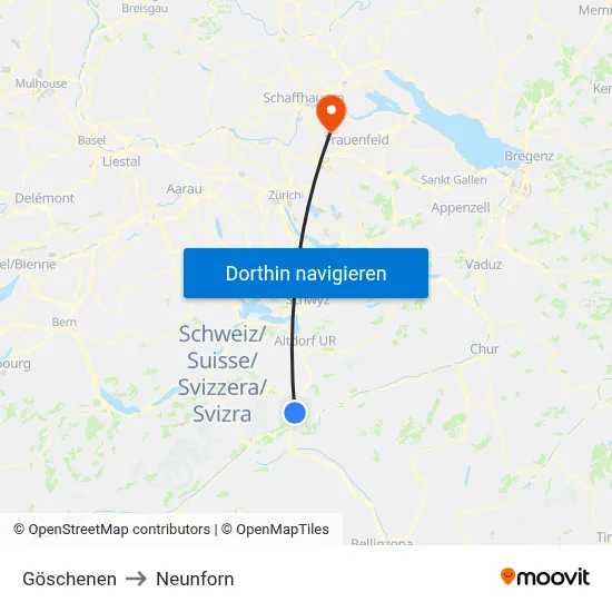 Göschenen to Neunforn map