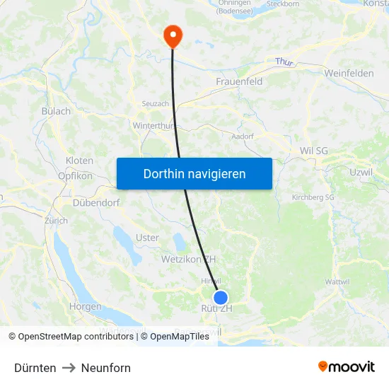 Dürnten to Neunforn map