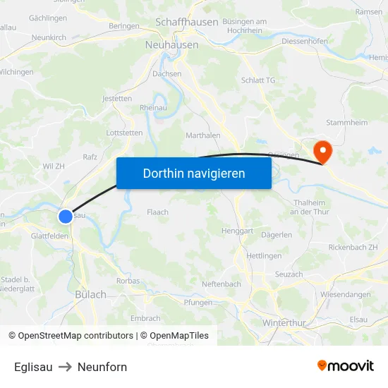 Eglisau to Neunforn map