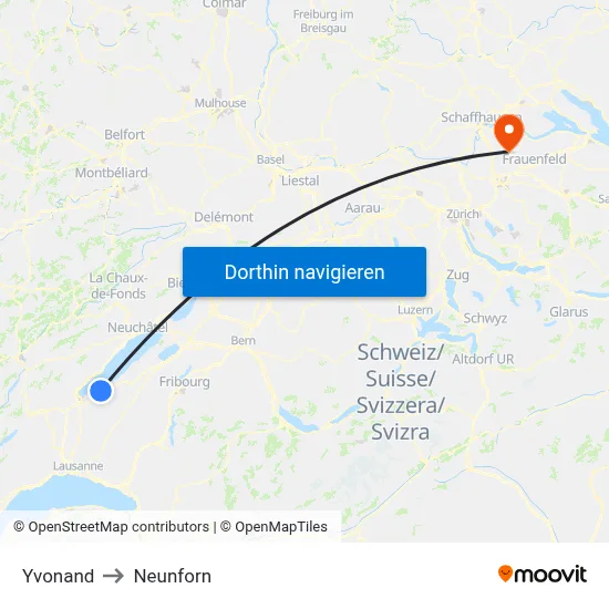Yvonand to Neunforn map