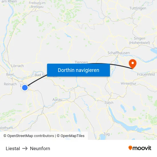 Liestal to Neunforn map