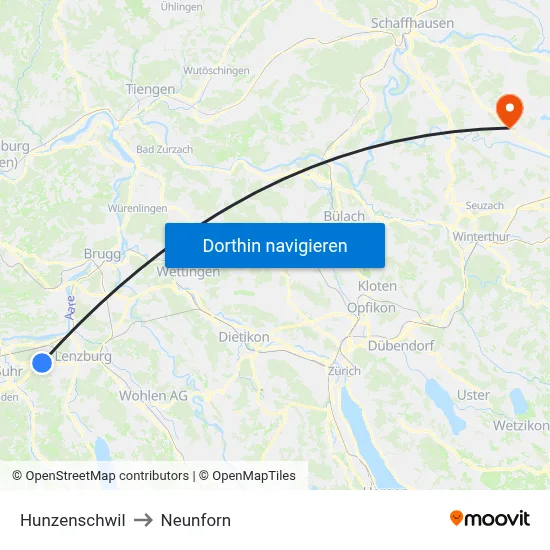 Hunzenschwil to Neunforn map