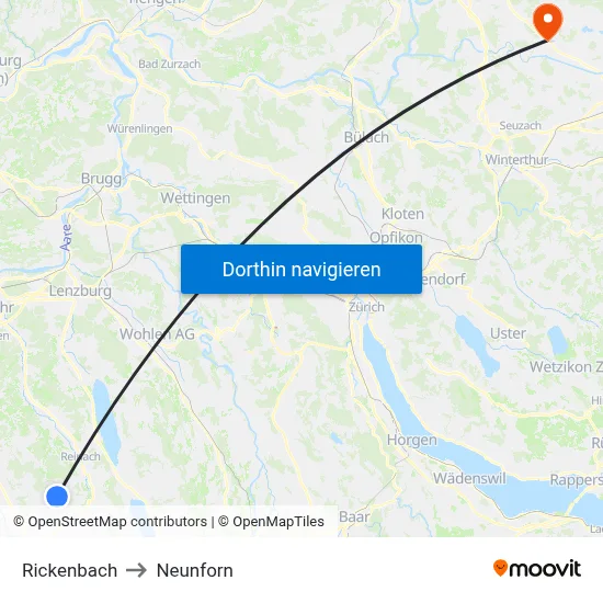 Rickenbach to Neunforn map