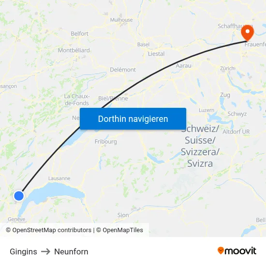 Gingins to Neunforn map