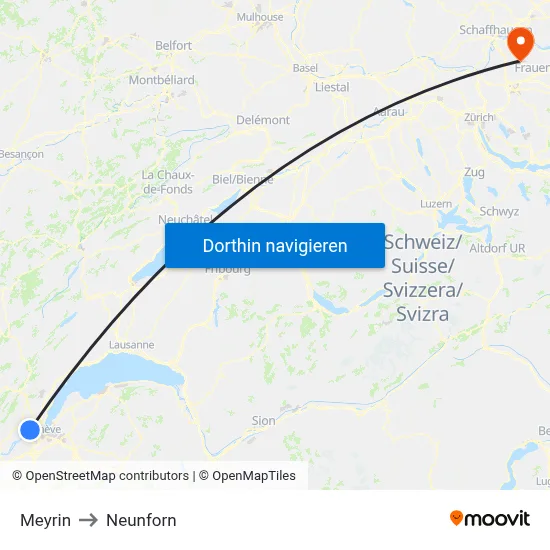 Meyrin to Neunforn map