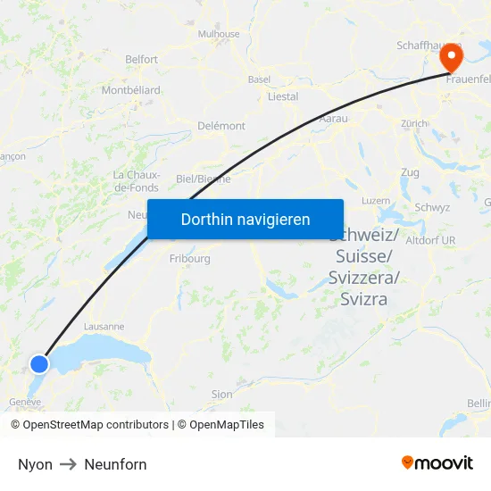 Nyon to Neunforn map