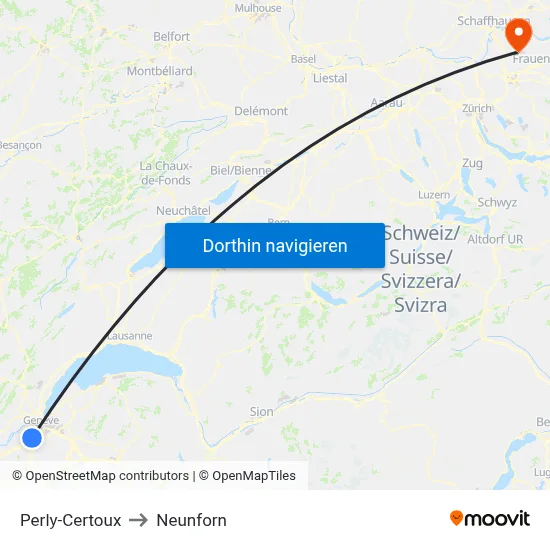 Perly-Certoux to Neunforn map