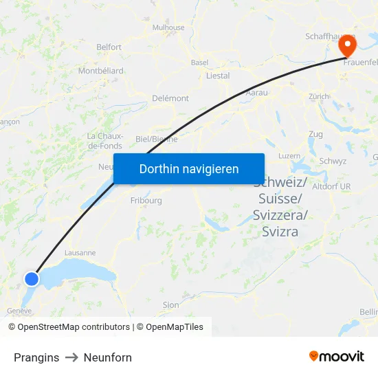 Prangins to Neunforn map