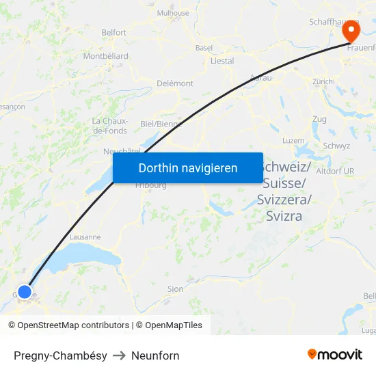Pregny-Chambésy to Neunforn map