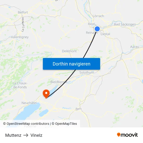 Muttenz to Vinelz map