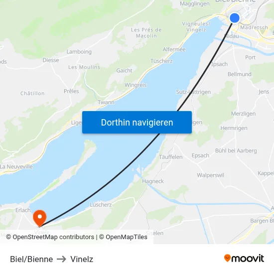 Biel/Bienne to Vinelz map