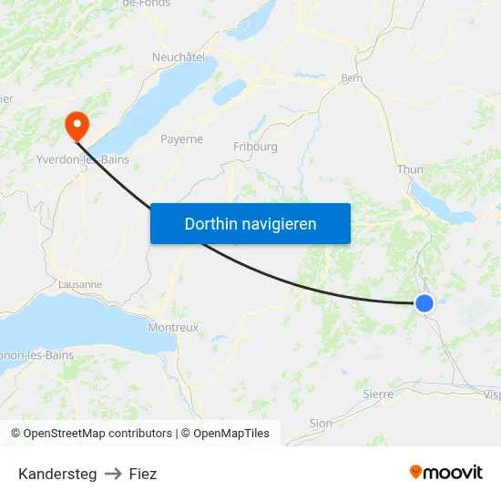 Kandersteg to Fiez map