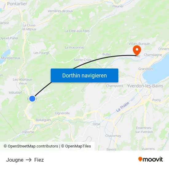 Jougne to Fiez map
