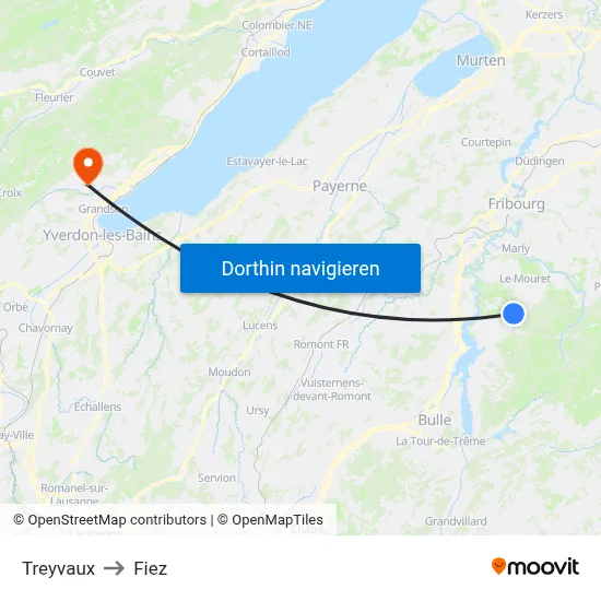 Treyvaux to Fiez map