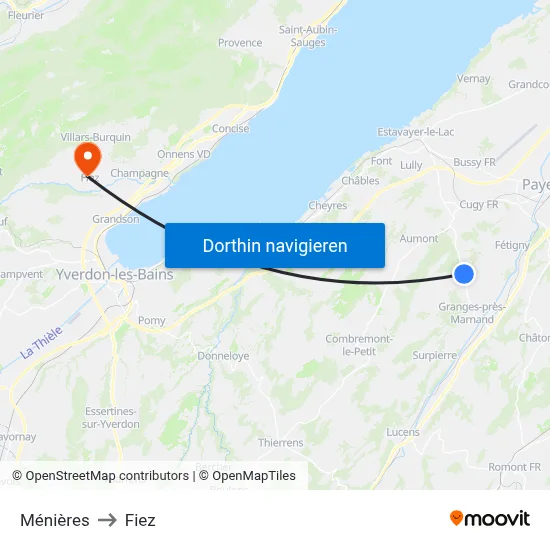 Ménières to Fiez map