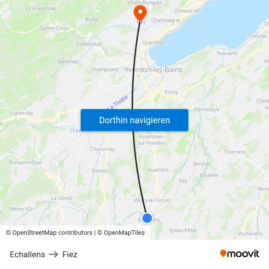 Echallens to Fiez map