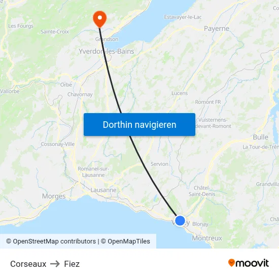 Corseaux to Fiez map