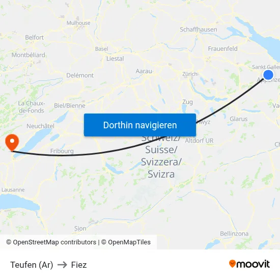 Teufen (Ar) to Fiez map