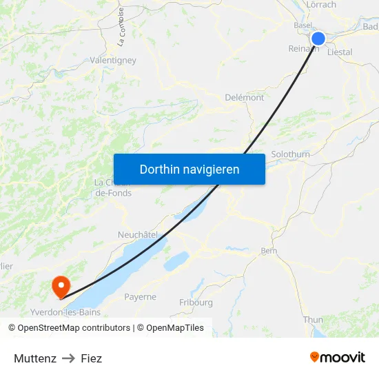 Muttenz to Fiez map