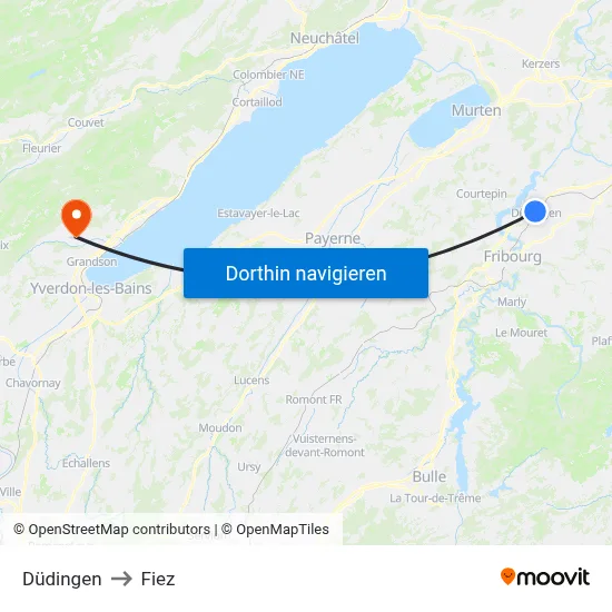 Düdingen to Fiez map