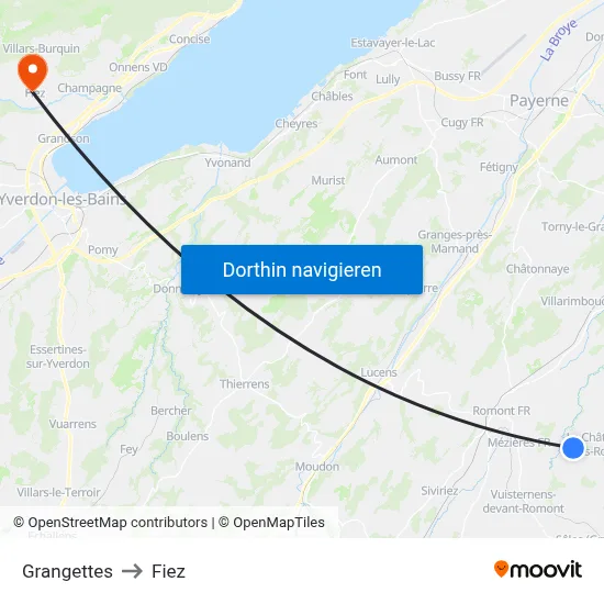Grangettes to Fiez map