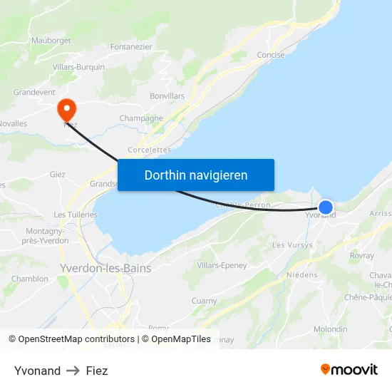 Yvonand to Fiez map