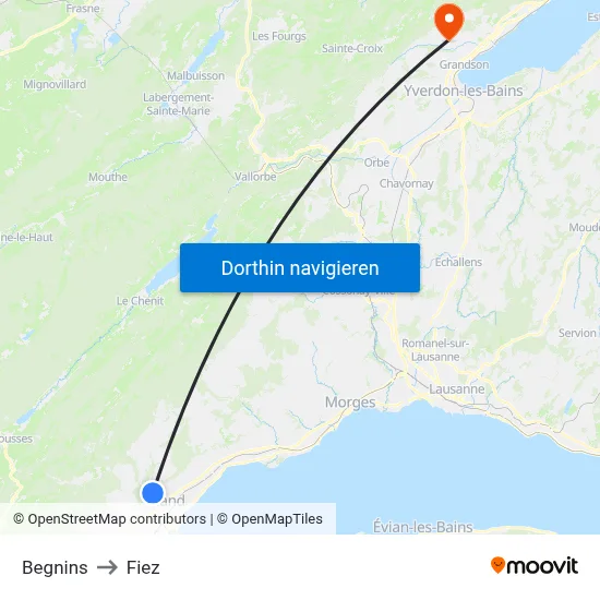Begnins to Fiez map