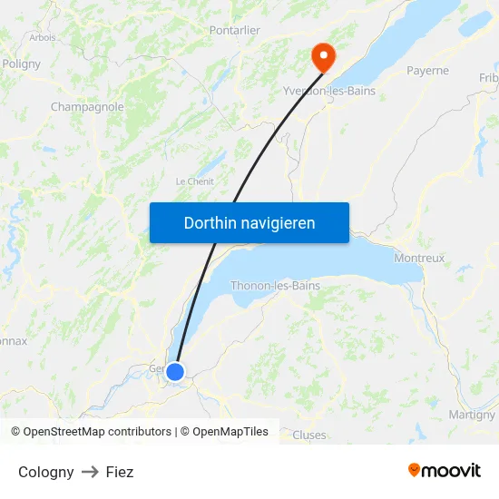 Cologny to Fiez map