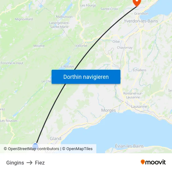 Gingins to Fiez map