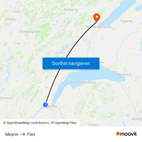 Meyrin to Fiez map