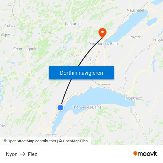 Nyon to Fiez map