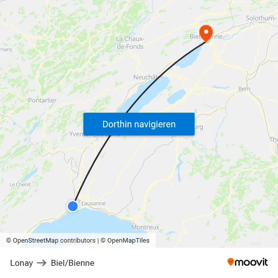 Lonay to Biel/Bienne map