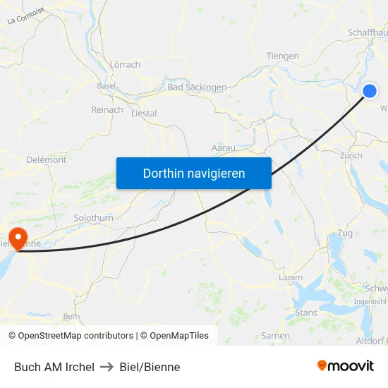 Buch AM Irchel to Biel/Bienne map