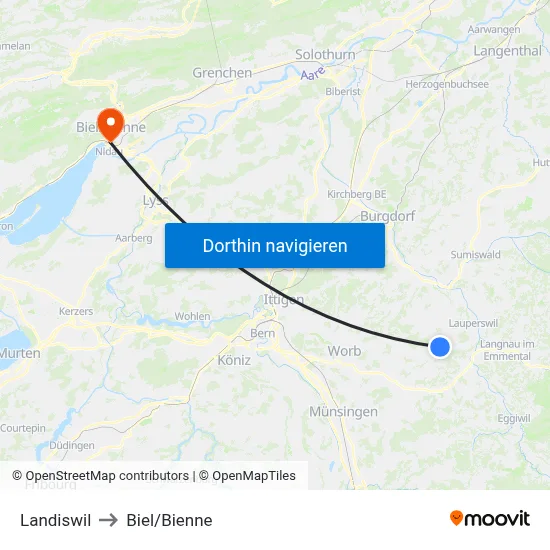 Landiswil to Biel/Bienne map