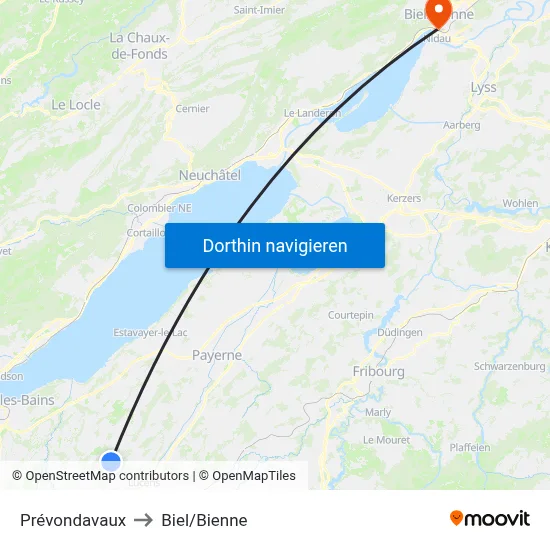 Prévondavaux to Biel/Bienne map