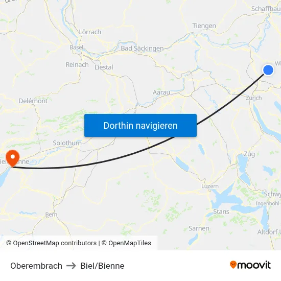 Oberembrach to Biel/Bienne map