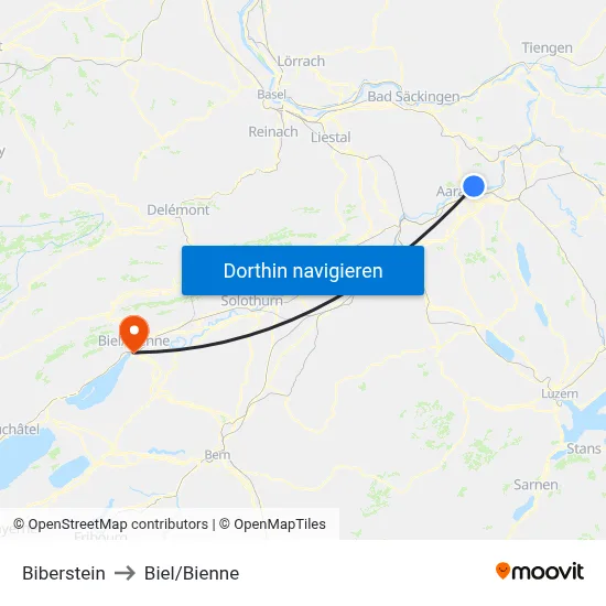 Biberstein to Biel/Bienne map