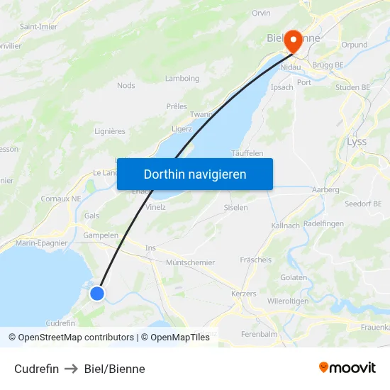Cudrefin to Biel/Bienne map