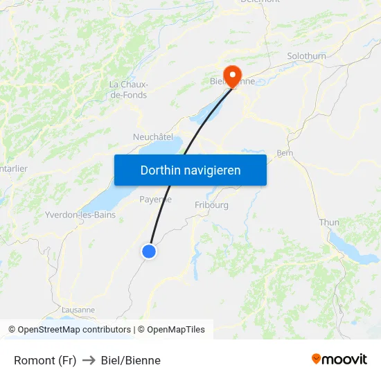Romont (Fr) to Biel/Bienne map