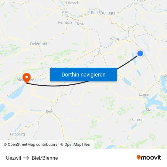 Uezwil to Biel/Bienne map