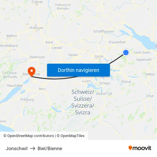 Jonschwil to Biel/Bienne map