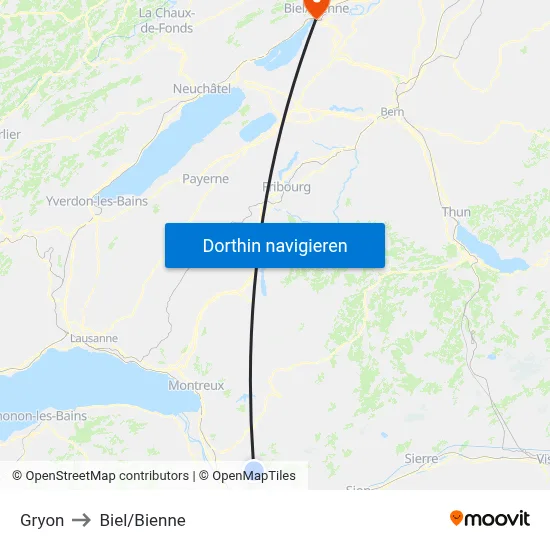 Gryon to Biel/Bienne map