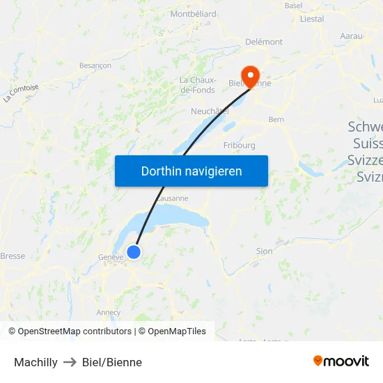 Machilly to Biel/Bienne map